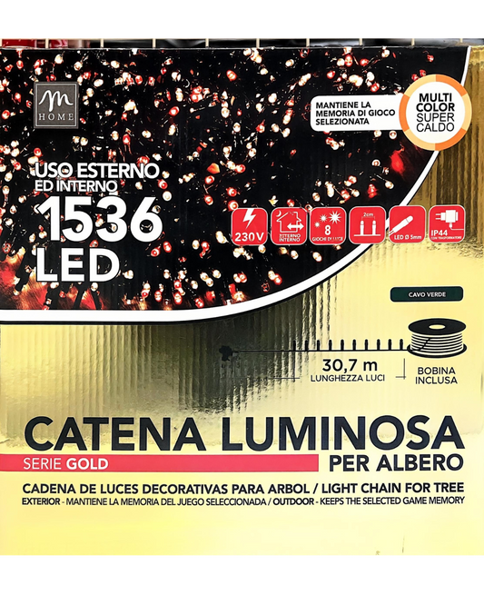 Catena Luminosa 1536 LED Multicolor Super Caldo con Cavo Verde