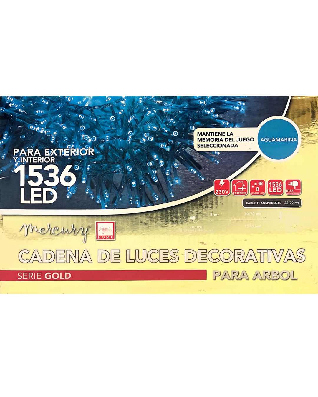 Catena Luminosa 1536 LED Aguamarina con Cavo Trasparente