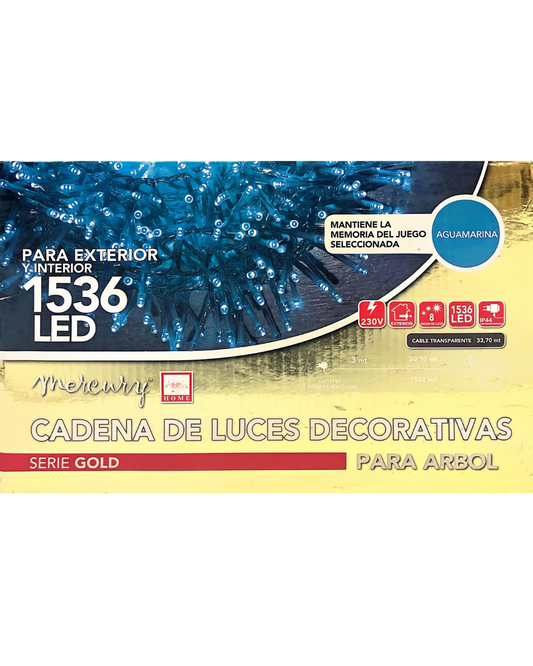 Catena Luminosa 1536 LED Aguamarina con Cavo Trasparente