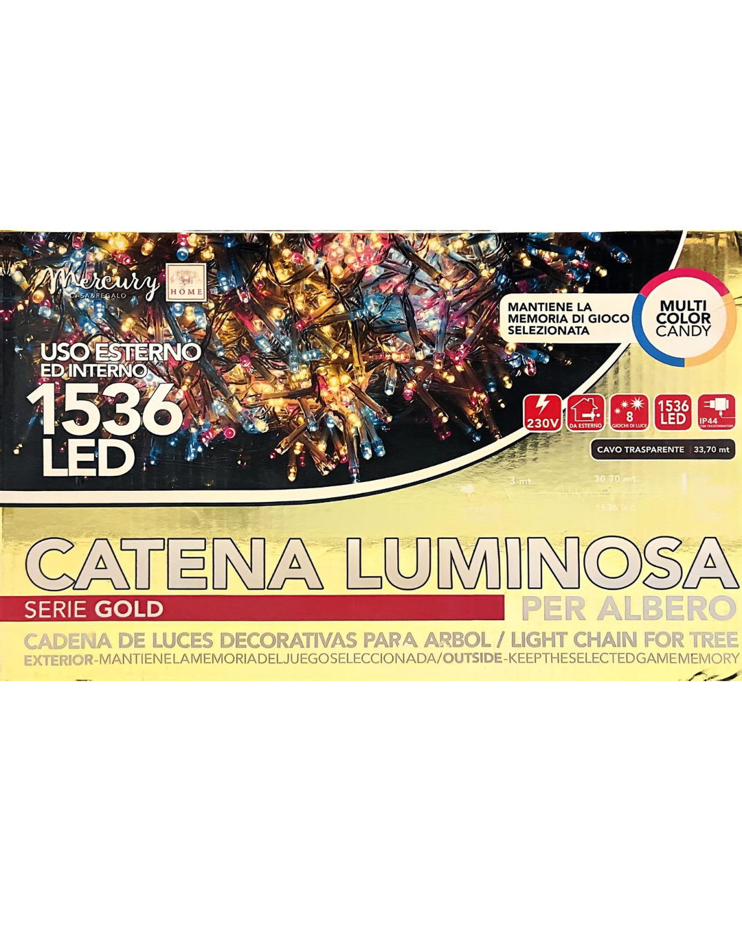 Catena Luminosa 1536 LED Multicolor Candy con Cavo Trasparente