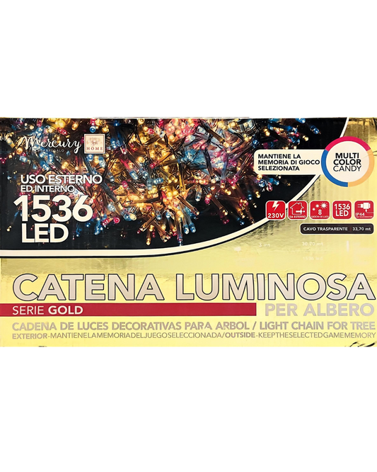 Catena Luminosa 1536 LED Multicolor Candy con Cavo Trasparente