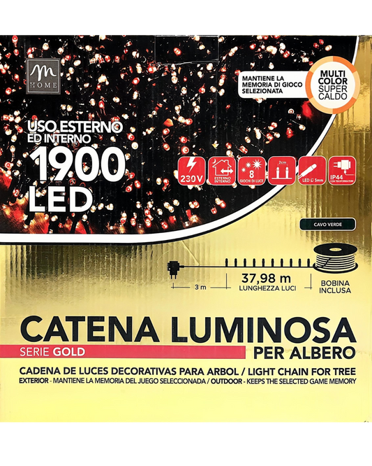 Catena Luminosa 1900 LED Multicolor Super Caldo – 37,98 m (Cavo Verde)