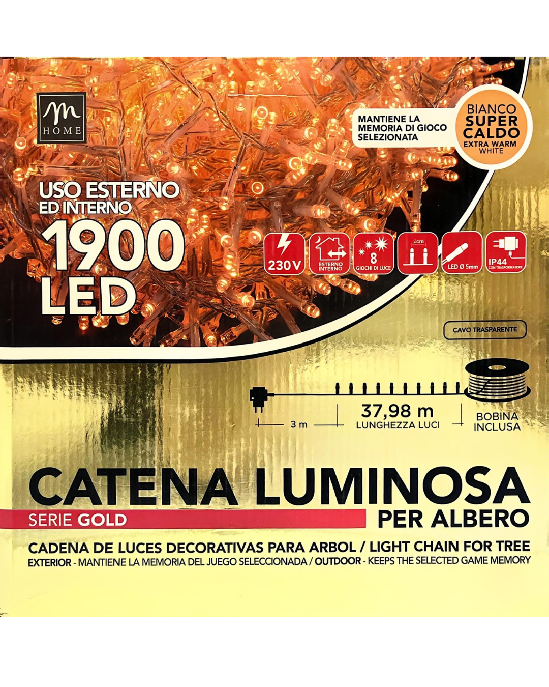 Catena Luminosa 1900 LED Bianco Super Caldo – 37,98 m