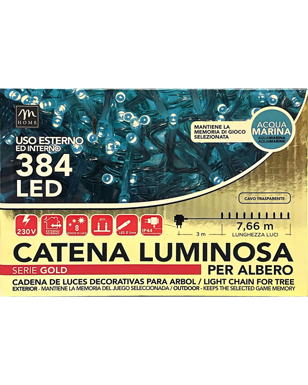 Catena Luminosa 384 LED Acqua Marina per Albero - IP44 Uso Esterno