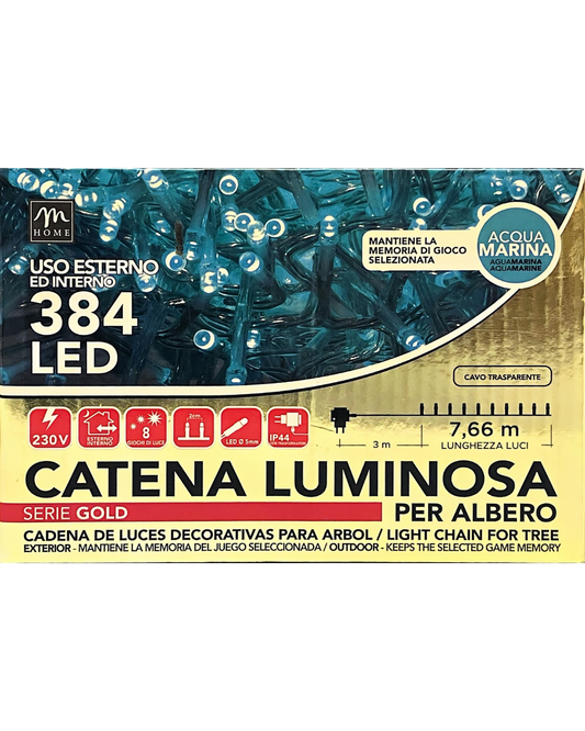 Catena Luminosa 384 LED Acqua Marina per Albero - IP44 Uso Esterno