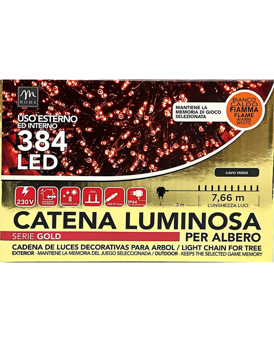Catena Luminosa 384 LED Bianco Caldo Fiamma per Albero - Uso Interno ed Esterno