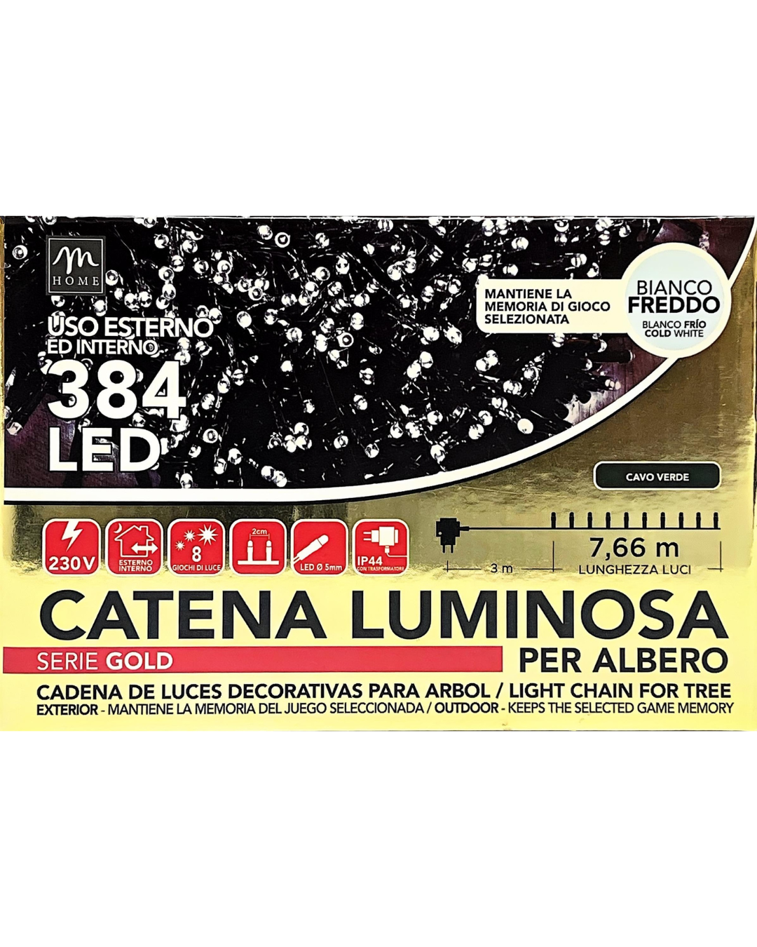 Catena Luminosa 384 LED Bianco Freddo per Albero - Uso Esterno ed Interno