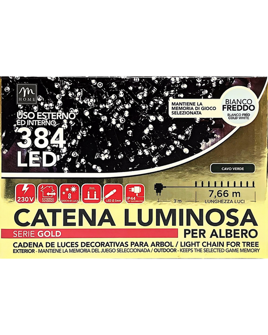 Catena Luminosa 384 LED Bianco Freddo per Albero - Uso Esterno ed Interno