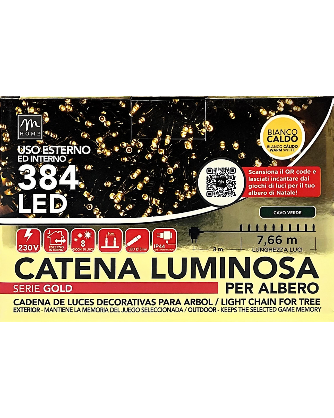 Catena Luminosa 384 LED Bianco Caldo per Albero - Uso Esterno ed Interno