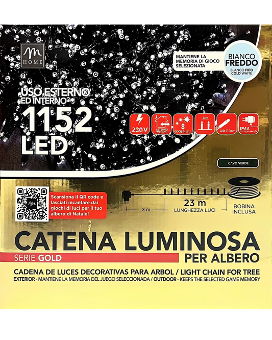 Catena Luminosa 1152 LED Bianco Freddo - Serie Gold con Cavo Verde (23m)