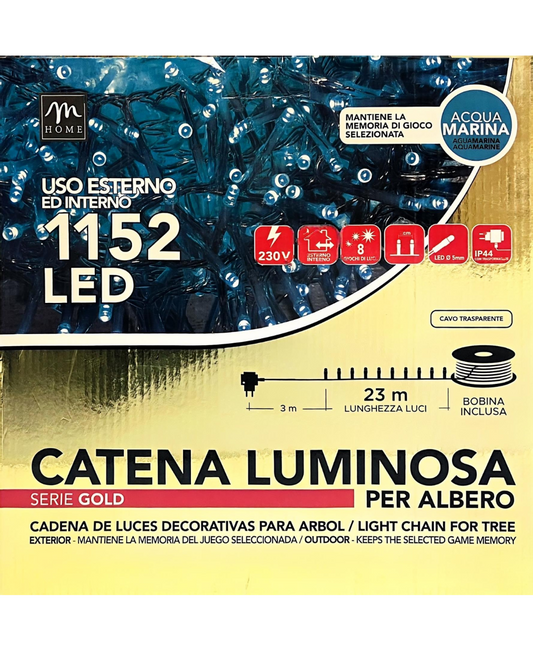 Catena Luminosa 1152 LED Acqua Marina - Serie Gold (23m) con Bobina