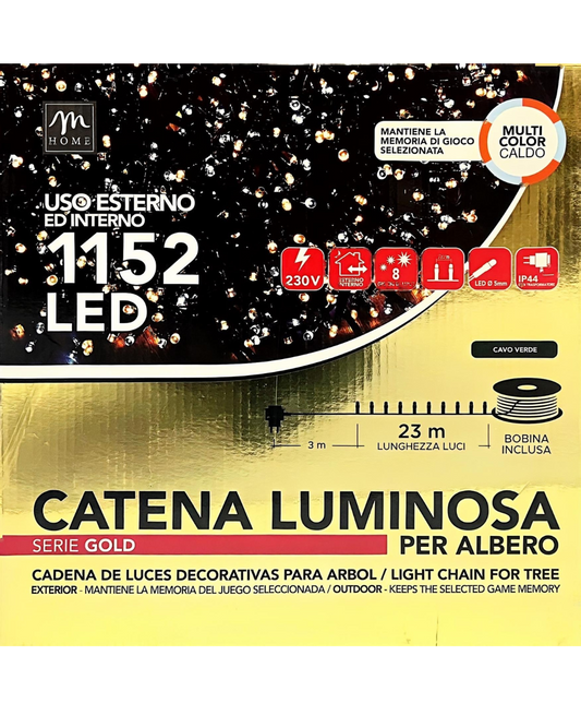 Catena Luminosa 1152 LED Multicolor Caldo - Serie Gold con Cavo Verde (23m)