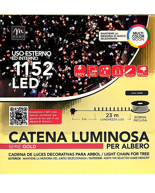 Catena Luminosa 1152 LED Multicolor Moon - Serie Gold (23m) con Cavo Verde