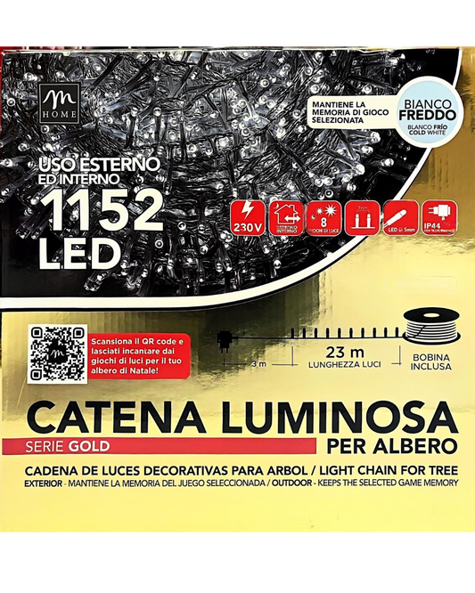 Catena Luminosa 1152 LED Bianco Freddo - Serie Gold (23m) con Bobina