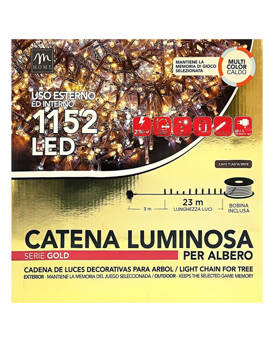 Catena Luminosa 1152 LED Multicolor Caldo - Serie Gold (23m) con Bobina