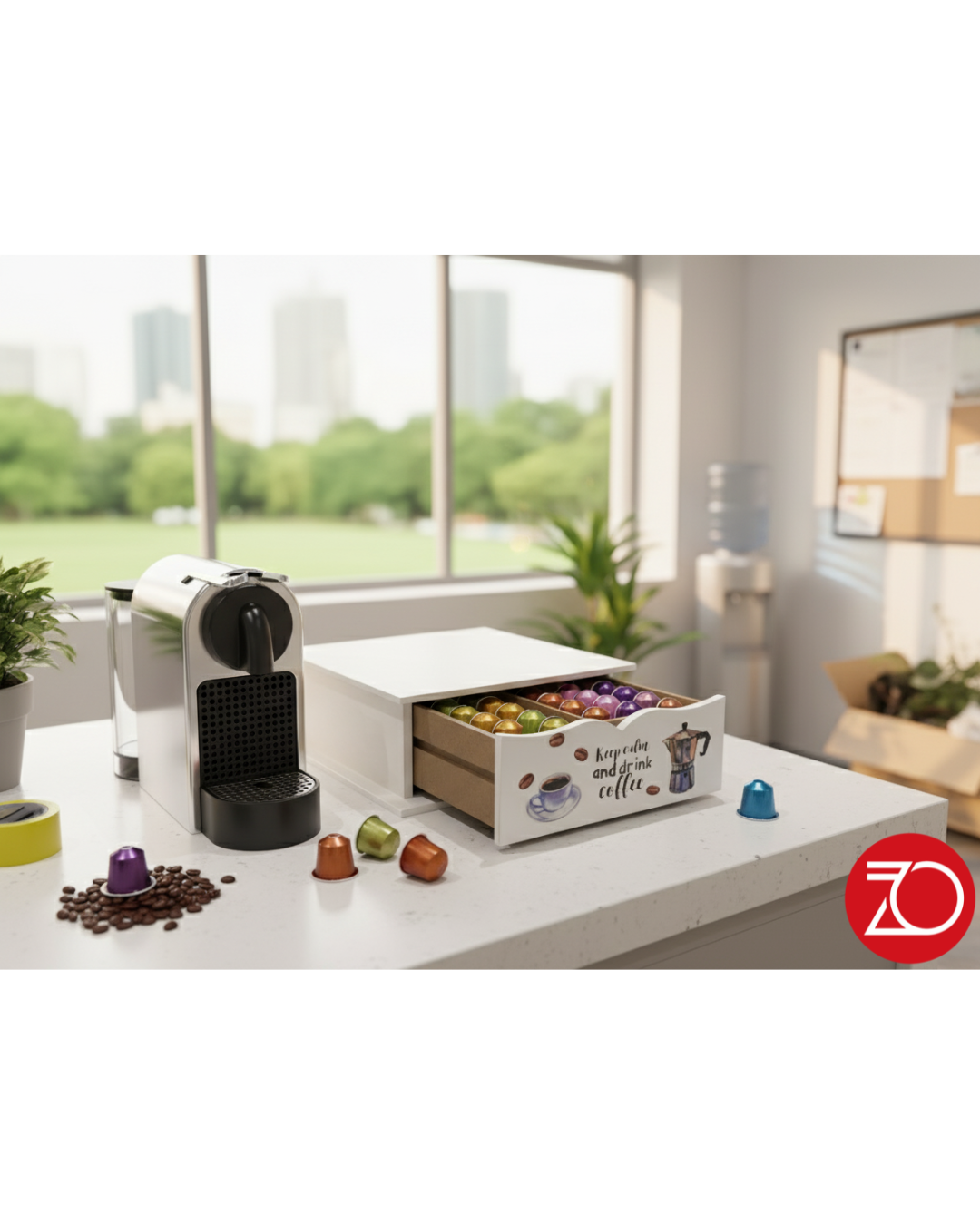 Portacialde in Legno Bianco con Stampa Moka – Organizzatore Capsule Caffè 27x33x11 cm