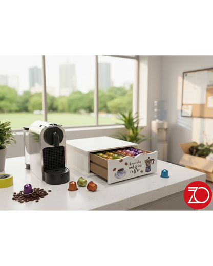 Portacialde in Legno Bianco con Stampa Moka – Organizzatore Capsule Caffè 27x33x11 cm