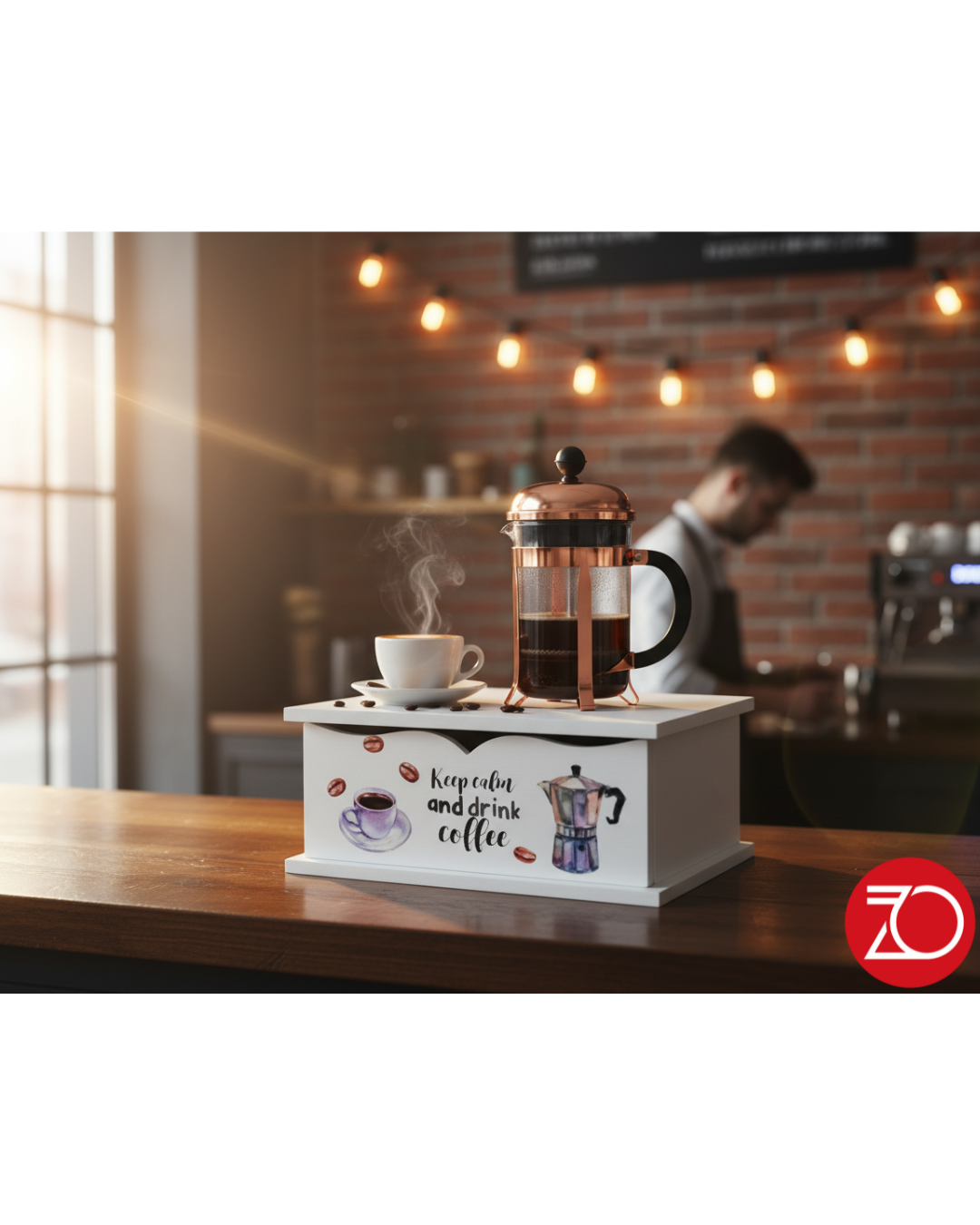 Portacialde in Legno Bianco con Stampa Moka – Organizzatore Capsule Caffè 27x33x11 cm