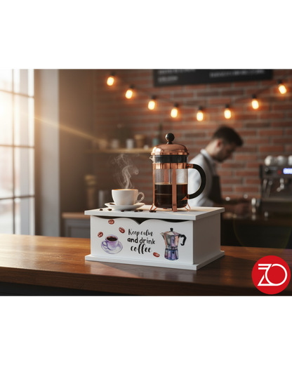 Portacialde in Legno Bianco con Stampa Moka – Organizzatore Capsule Caffè 27x33x11 cm