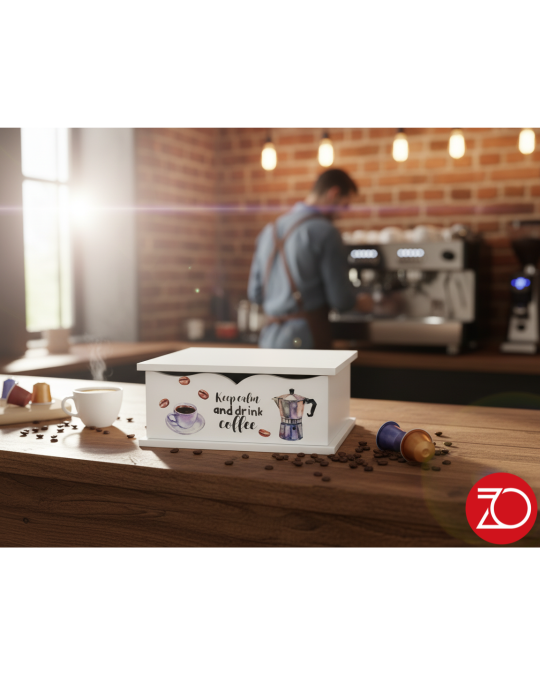 Portacialde in Legno Bianco con Stampa Moka – Organizzatore Capsule Caffè 27x33x11 cm