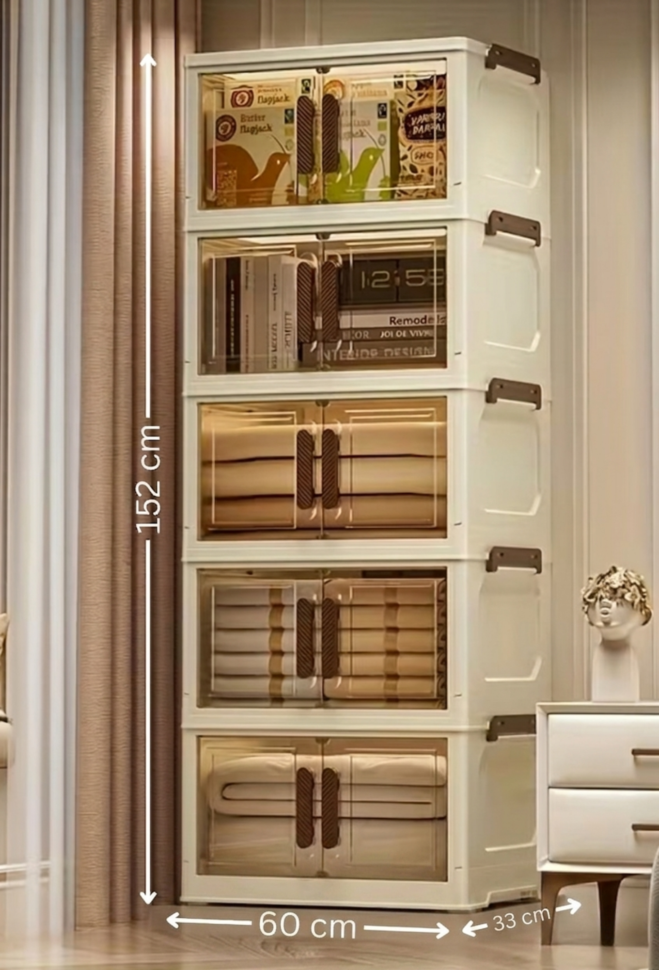 Armadio in Plastica Richiudibile Multiuso – Mobile Salvaspazio con Ripiani – 123×60×33 cm o 152×60×33 cm