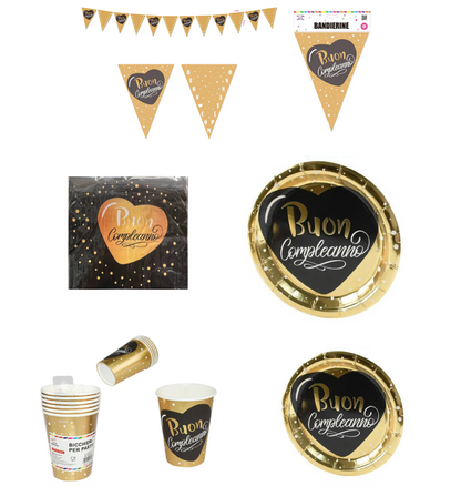 Kit Decorazioni Festa Buon Compleanno - Oro e Nero