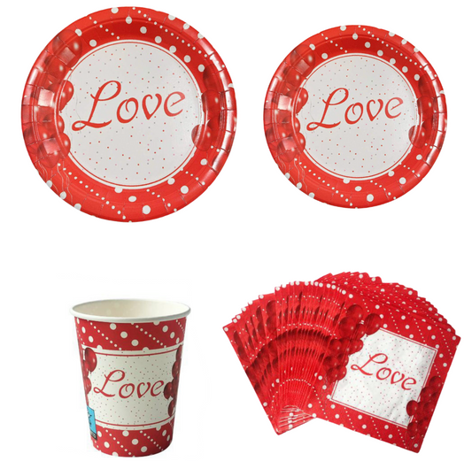 Set di Stoviglie per Feste “Love” – Piatti, Bicchieri e Tovaglioli Decorativi