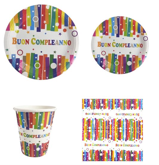 Set Stoviglie “Buon Compleanno” – Piatti, Bicchieri e Tovaglioli Colorati per Festa