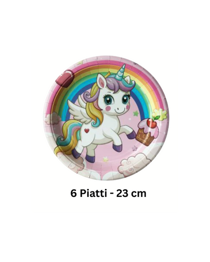 Set Festa Unicorno Arcobaleno – Piatti, Bicchieri e Tovaglioli (46 Pezzi)