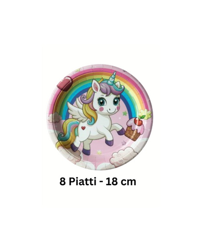 Set Festa Unicorno Arcobaleno – Piatti, Bicchieri e Tovaglioli (46 Pezzi)