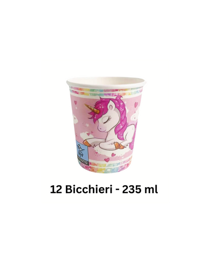 Kit Unicorno Rosa con piatti e bicchieri per feste di compleanno