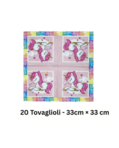 Set festa colorato con unicorno rosa per eventi a tema fantasia