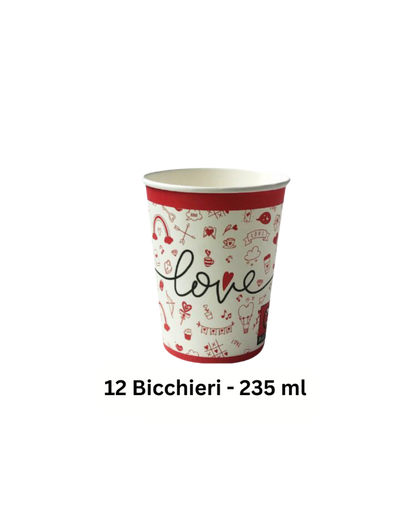 Set tavola con piatti e bicchieri per celebrare l'amore e San Valentino