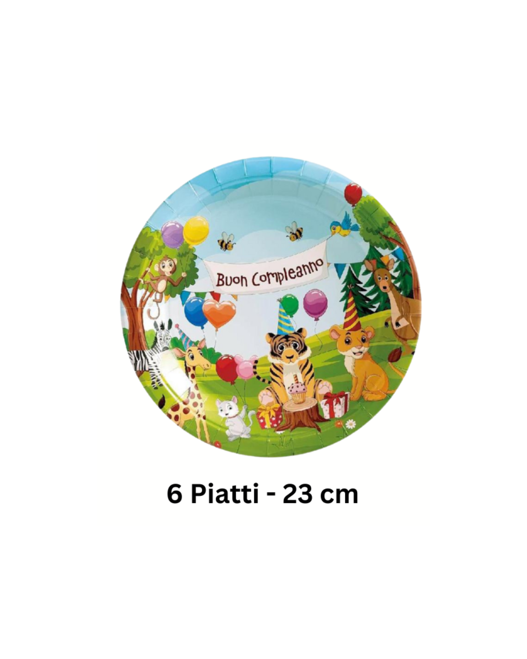 Set Festa Compleanno Animali della Giungla – Piatti, Bicchieri e Tovaglioli "Buon Compleanno"