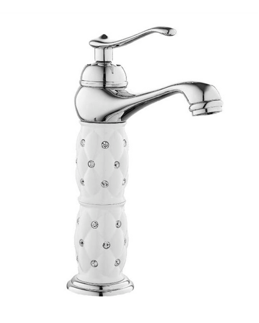 Miscelatore per Lavabo Classico in Ceramica Bianca e Cromo - Girevole, Anticalcare, Risparmio Idrico