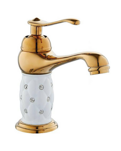 Miscelatore per Lavabo Classico in Ceramica Bianca e Oro - Girevole, Anticalcare, Risparmio Idrico