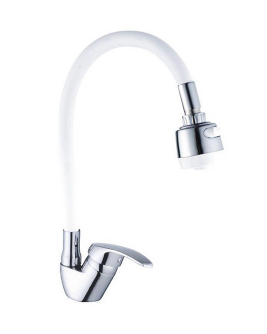 Rubinetto da Cucina Bianco con Collo Flessibile e Doccetta – Stile Moderno in Acciaio Cromato