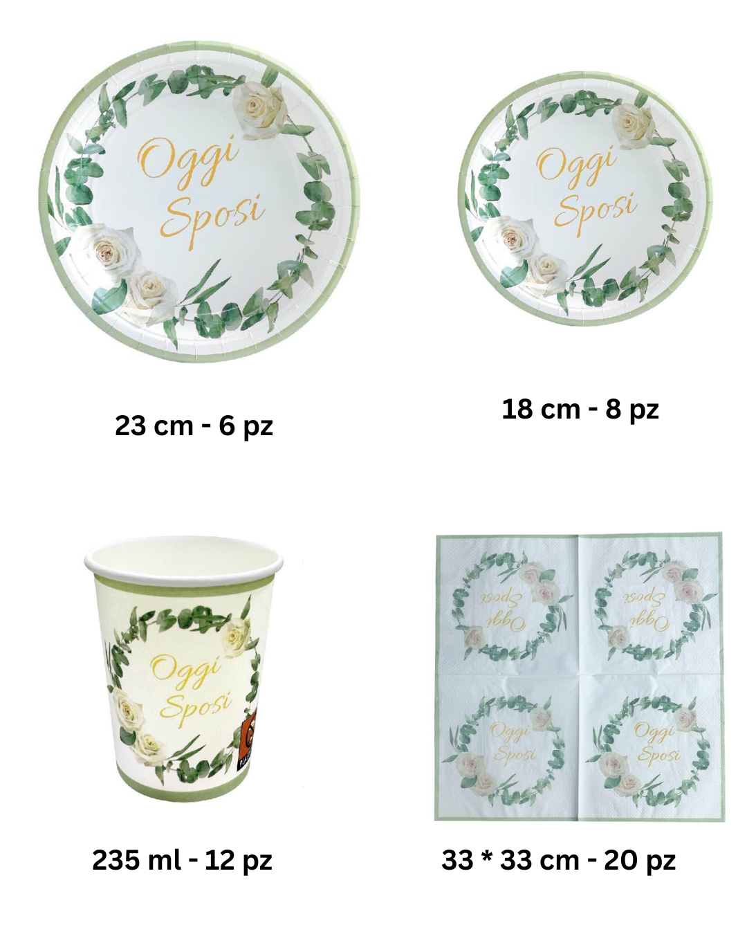 Set Coordinato Tavola "Oggi Sposi" – Piatti, Bicchieri e Tovaglioli Eleganti per Matrimonio