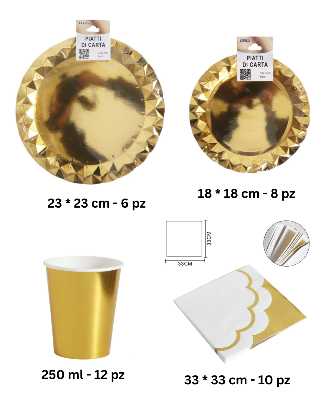 Set Tavola Festa Elegante Oro – Piatti, Bicchieri, Tovaglioli Coordinati