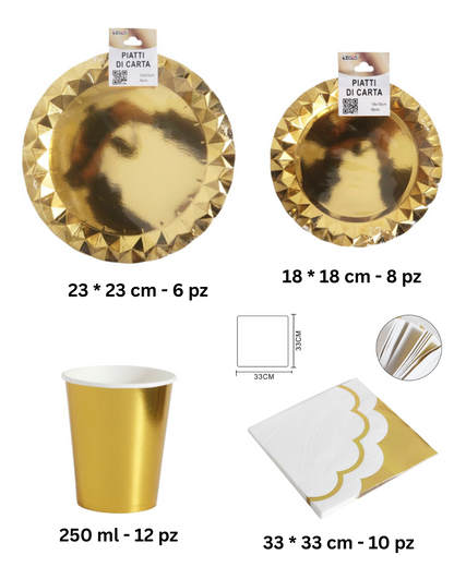 Set Tavola Festa Elegante Oro – Piatti, Bicchieri, Tovaglioli Coordinati