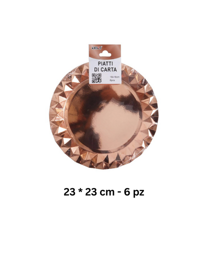 Set Festa Elegante in Carta – Rose Gold Metallizzato (Piatti, Bicchieri, Tovaglioli)