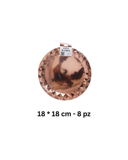 Set Festa Elegante in Carta – Rose Gold Metallizzato (Piatti, Bicchieri, Tovaglioli)