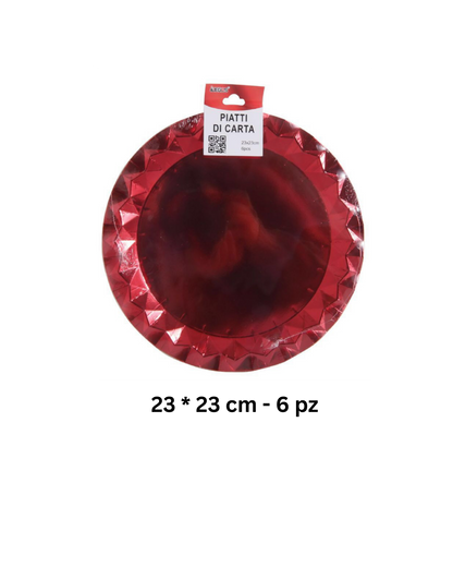 Set Festa in Carta – Rosso Metallizzato (Piatti, Bicchieri, Tovaglioli Coordinati)