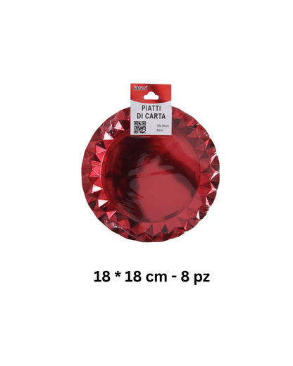 Set Festa in Carta – Rosso Metallizzato (Piatti, Bicchieri, Tovaglioli Coordinati)