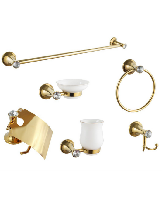 Set Accessori Bagno 6 Pezzi Oro con Cristalli – Stile Classico Elegante