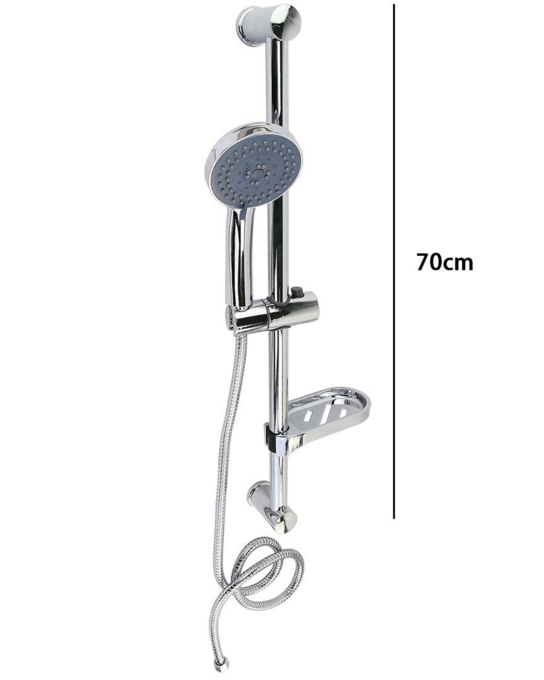 Kit Asta Doccia con Soffione Multigetto e Portaoggetti – Altezza 70 cm, Finitura Cromata
