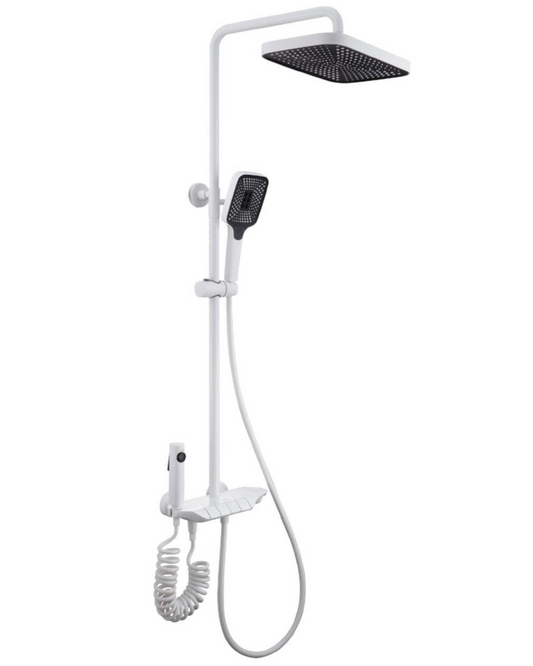 Colonna Doccia Bianca Opaca 3 in 1 con Soffione Quadrato e Spruzzatore