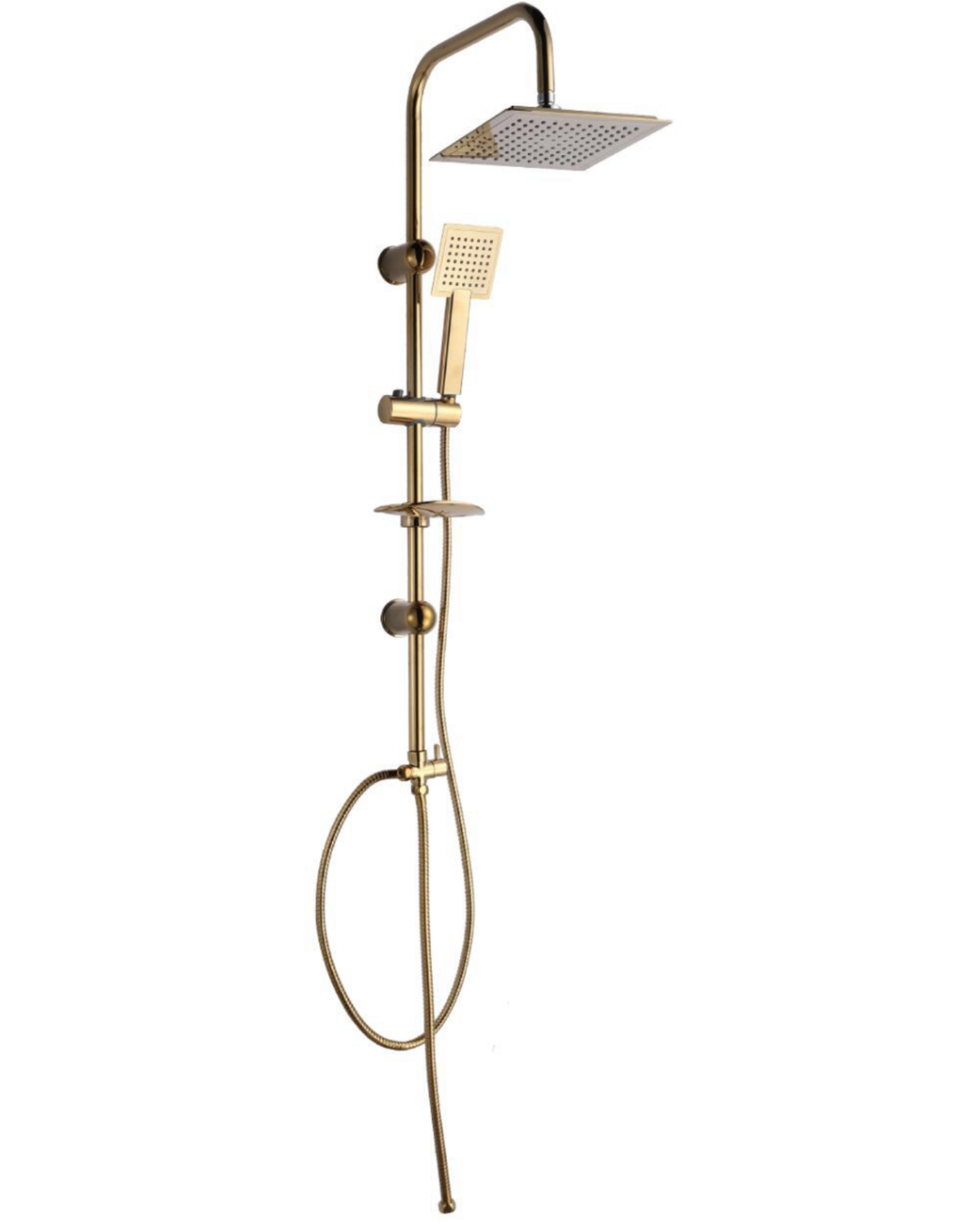 Colonna Doccia a Pioggia con Soffione Quadrato e Doccetta – Finitura in Ottone Spazzolato
