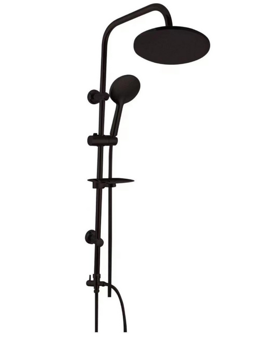 Colonna Doccia Nera Opaca con Soffione Tondo e Doccetta – Design Moderno Minimal