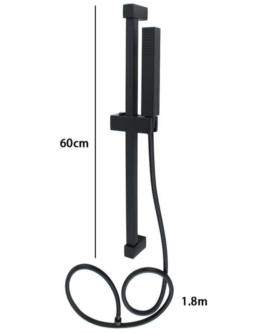 Kit Saliscendi Doccia Nero Opaco con Doccetta Rettangolare e Flessibile da 1,8 m – Design Moderno